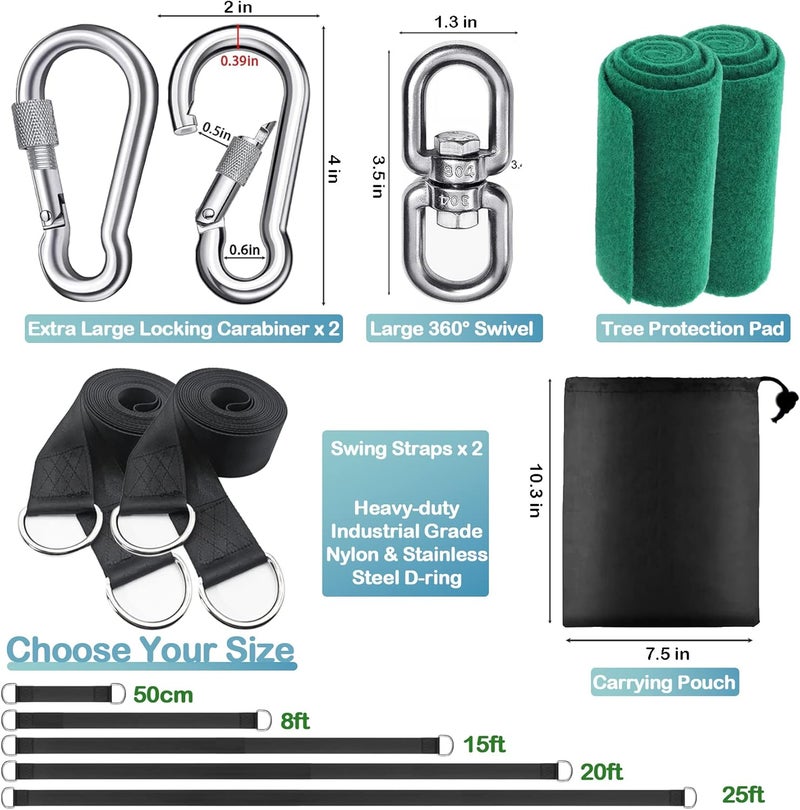 igolfluck Tree Swing Straps Hanging Kit 4FT/8FT/15FT/20FT/25FT, Extra Long Tree Swing Straps Holds 5500 lbs with Lock Carabiners & Tree Protectors, Safer for All Swing & Hammock (8FT) - Image 5